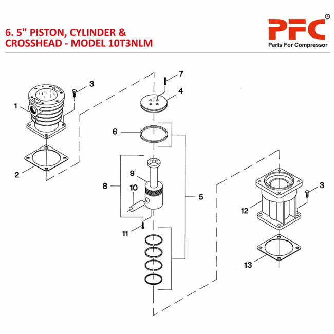 5 Piston, Cylinder & Crosshead IR 10T3 NL Parts