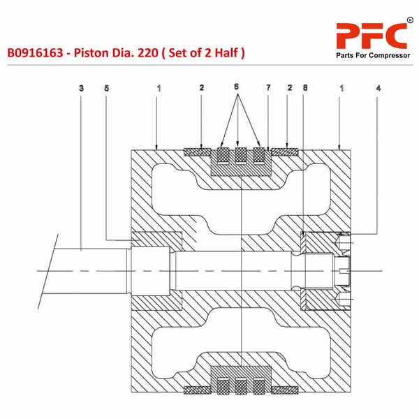 Piston Dia. 220 ( Set of 2 Half ) B0916163 Replacement