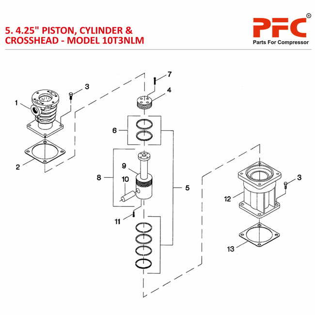 4.25 Piston, Cylinder & Crosshead IR 10T3 NL Parts