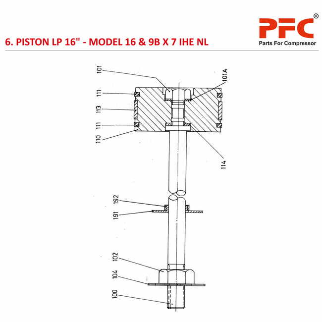 Piston & Rod Complete IR 16 & 9B X 7 IHE NL2 Compressor Parts