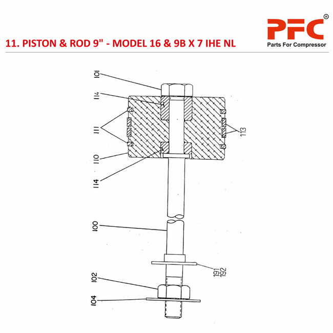 Piston & Rod 9 Inch IR 16 & 9B X 7 IHE NL2 Compressor Parts