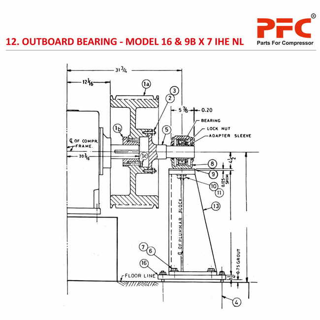 Outboard Bearing Arrangement IR 16 & 9B X 7 IHE NL2 Compressor Parts