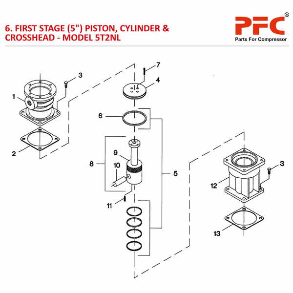 5" Piston, Cylinder & Crosshead IR 5T2 NL Parts