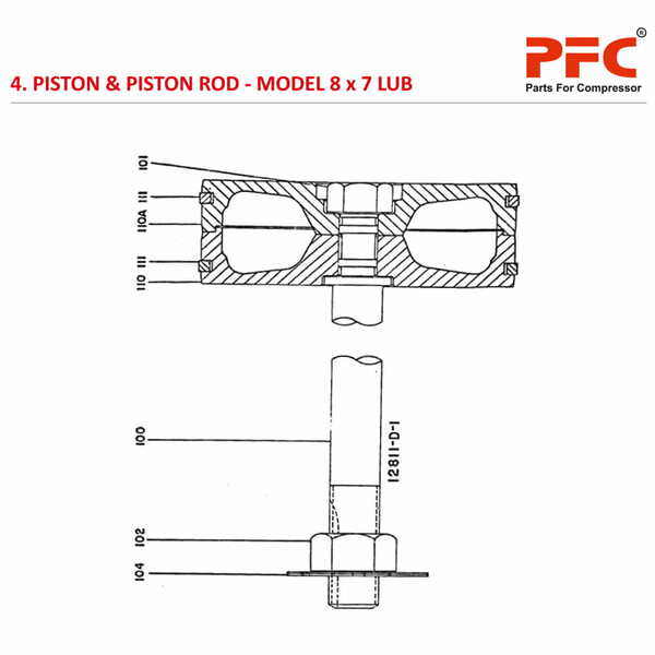 Piston & Piston Rod IR 8 X 7 ESV LUB Air Compressor Parts