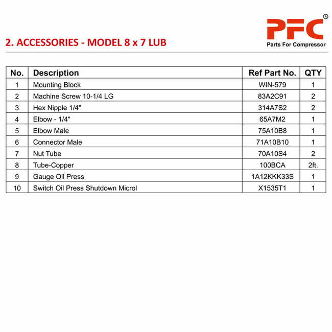 Accessories IR 8 X 7 ESV LUB Air Compressor Parts