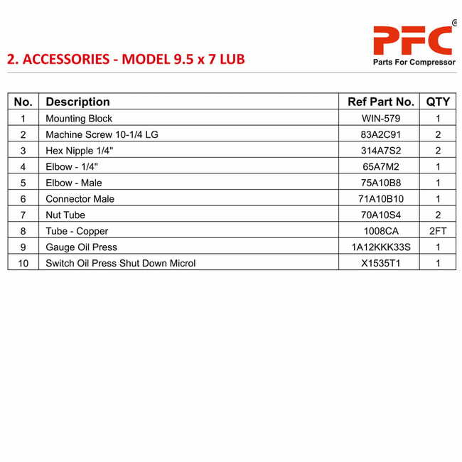 Accessories IR 9 1/2 x 7 ESV LUB Compressor Parts