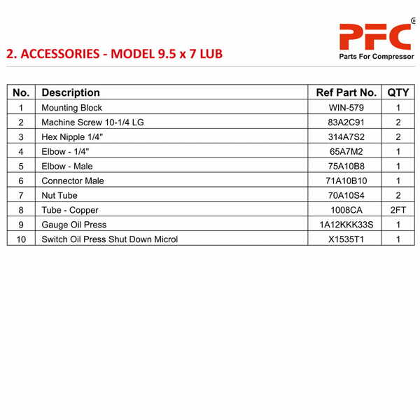 Accessories IR 9 1/2 x 7 ESV LUB Compressor Parts