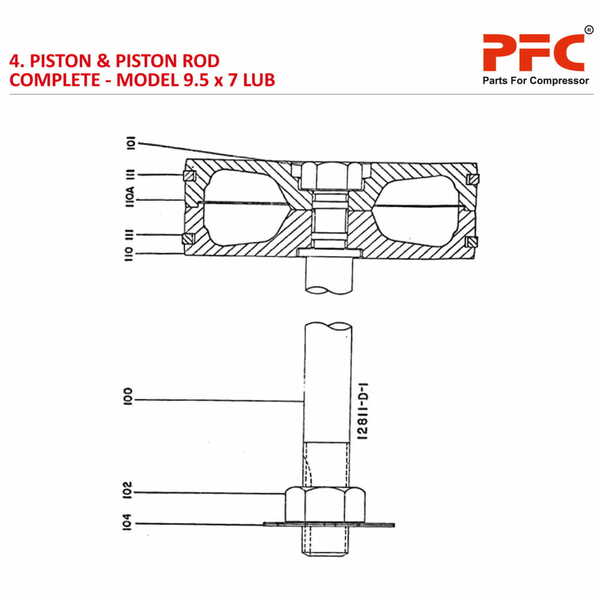 Piston & Piston Rod IR 9 1/2 x 7 ESV LUB Air Compressor Parts