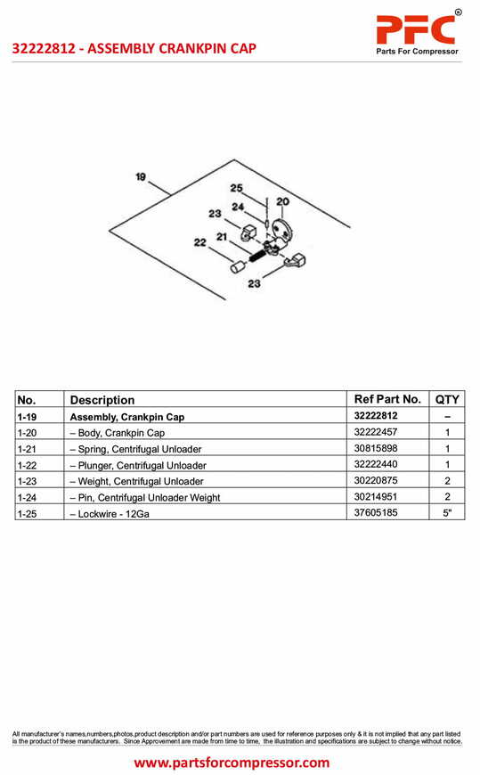 Assembly Crankpin Cap 32222812 Replacement