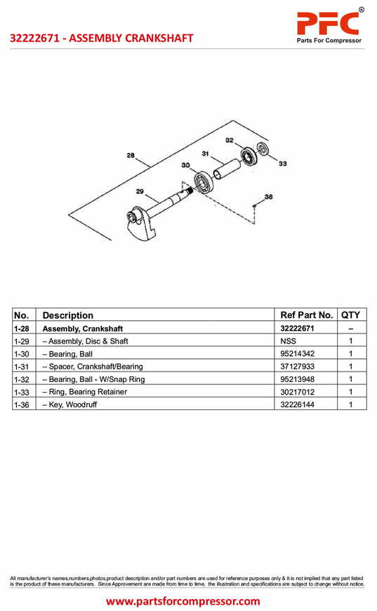 Crankshaft Complete with Bushing 32222671* Replacement