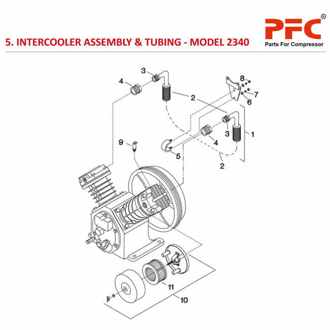 Intercooler & Tubing IR 2340 Air Compressor Parts