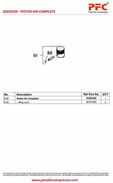 Piston LP with Pin & Lock 3inch 30292429 Replacement