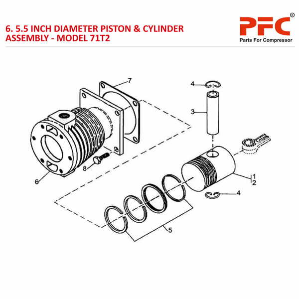 5 1/2" Piston & Cylinder IR 71T2 Compressor Parts