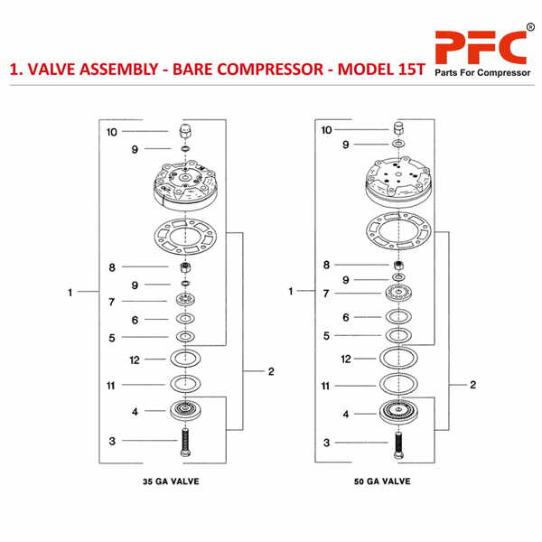 Valve Assembly - Bare Compressor IR 15T Parts