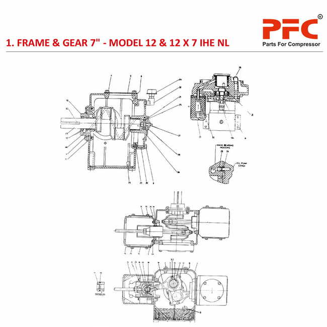 Frame & Gear 7" IR 12 & 12 X 7 IHE NL Compressor Parts