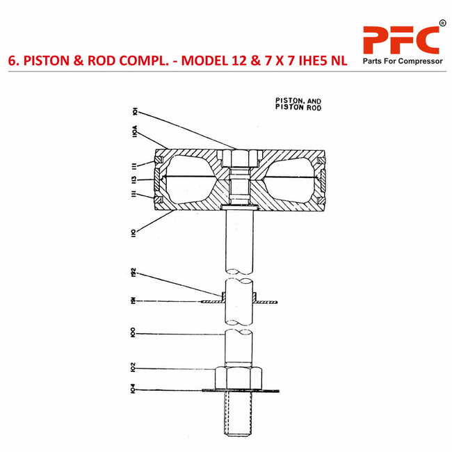 Piston & Rod 12" IR 12 & 7 X 7 IHE5 NL Compressor Parts