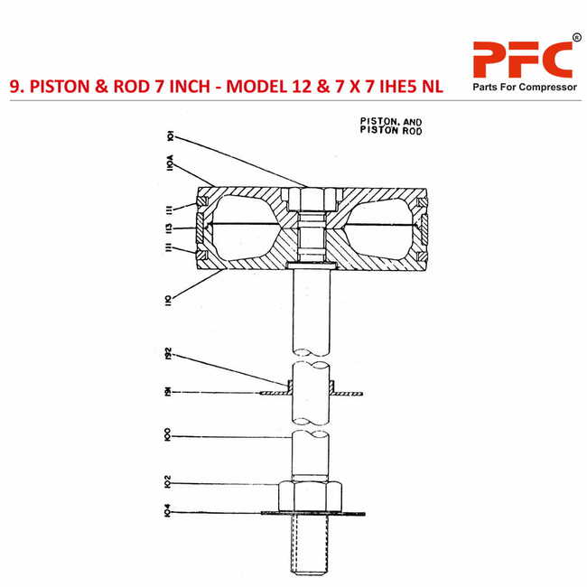 Piston & Rod 7" IR 12 & 7 X 7 IHE5 NL Compressor Parts