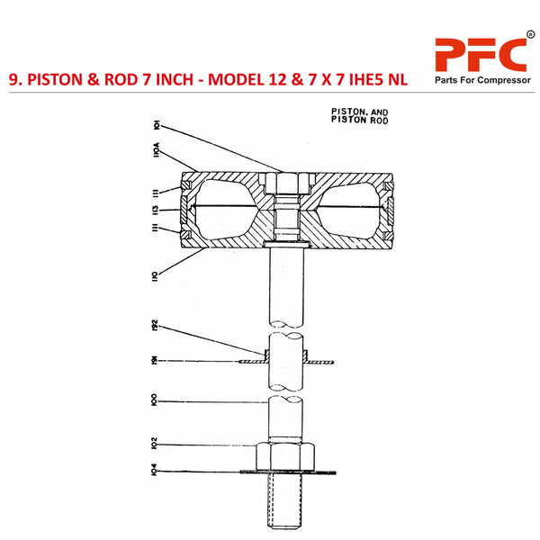 Piston & Rod 7" IR 12 & 7 X 7 IHE5 NL Compressor Parts