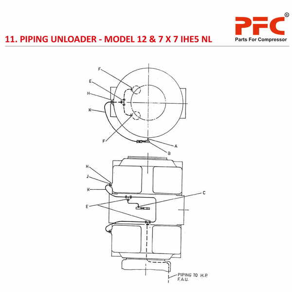 Piping Unloader IR 12 & 7 X 7 IHE5 NL Compressor Parts