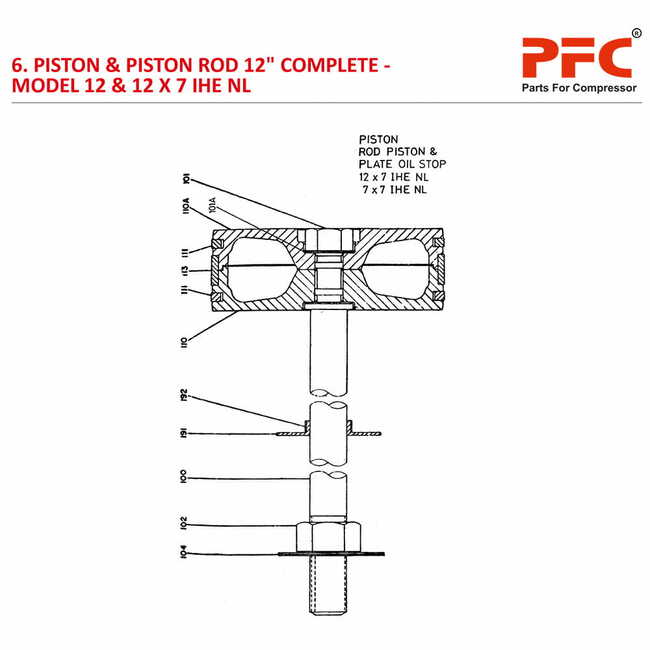 Piston & Rod 12" IR 12 & 12 X 7 IHE NL Compressor Parts