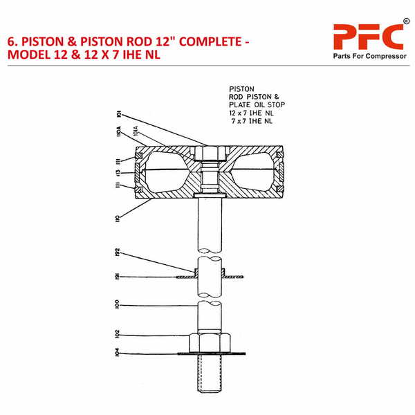 Piston & Rod 12" IR 12 & 12 X 7 IHE NL Compressor Parts