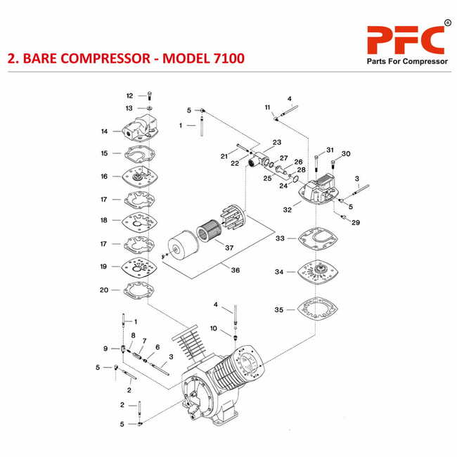 Bare Compressor IR 7100 Air Compressor Parts